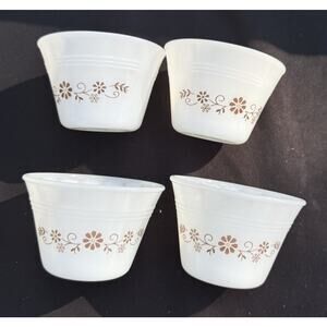 Vintage Dynaware Pyr-O-Rey Custard Cups – Set of 4 Milk Glass Brown Floral -T40